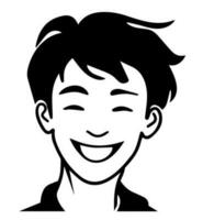 icon of boy in style of vector black and white and manga cartoon