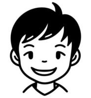 icon of boy in style of vector black and white and manga cartoon