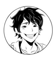 icon of boy in style of vector black and white and manga cartoon