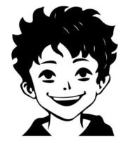 icon of boy in style of vector black and white and manga cartoon