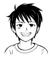 icon of boy in style of vector black and white and manga cartoon