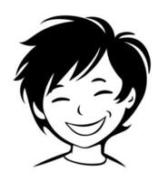 icon of boy in style of vector black and white and manga cartoon