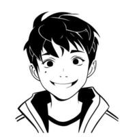 icon of boy in style of vector black and white and manga cartoon