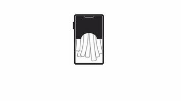 Französisch Fritten auf Telefon bw Animation. animiert gebraten Kartoffel Stöcke auf Handy, Mobiltelefon 2d eben monochromatisch dünn Linie Objekt. schnell Essen 4k Video Konzept Aufnahmen mit Alpha Kanal Transparenz zum Netz Design