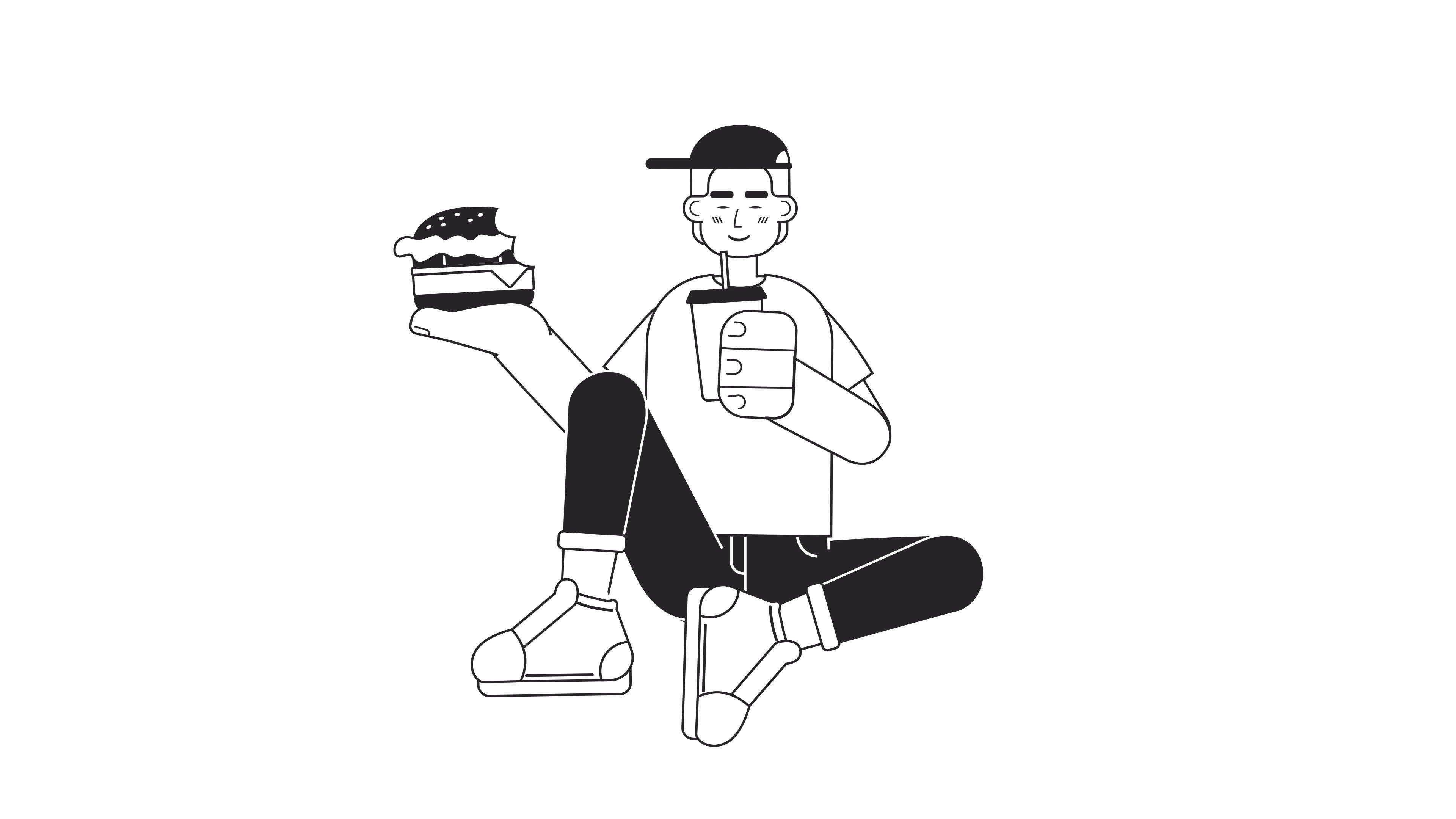 Teen Essen Schnell Essen Bw Animation Teenager Mit Sanft Trinken teen-essen-schnell-essen-bw-animation-teenager-mit-sanft-trinken