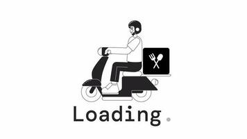 Deliver on moped bw loader animation. Meal kit courier driving. Flash message 4K video footage. Isolated monochrome loading progress indicator with alpha channel transparency for UI, UX web design