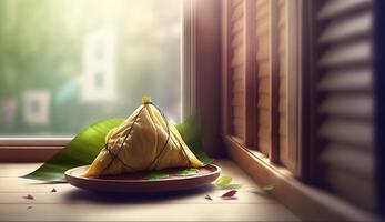 Zongzi Rice dumpling for Chinese traditional Dragon Boat Festival Duanwu Festival. . photo