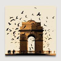 illustration of India gate in New Delhi on abstract flag tricolor background. . photo