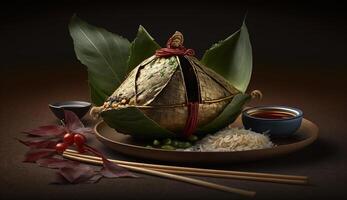 Zongzi. Rice dumpling for Chinese traditional Dragon Boat Festival Duanwu Festival. . photo