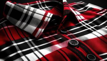 Black, Red and White Tartan Plaid Seamless fabric on shirt. . photo