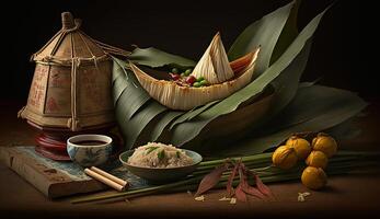 Zongzi. Rice dumpling for Chinese traditional Dragon Boat Festival Duanwu Festival. . photo