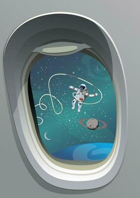 View into space from the porthole. Vector.