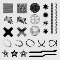 streetwear fashion design, Y2K black element Retro star icons, Retro futuristic vector set