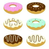 Isolated donut with various glazed topping on a white background vector