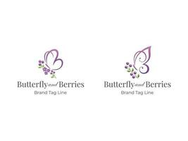 Butterfly with berries floral logo template vector