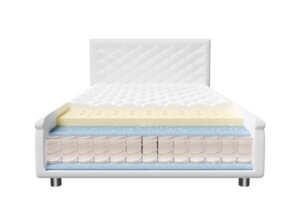 3d layered sheet material mattress with air fabric, pocket springs, natural latex, memory foam isolated. 3d render illustration png