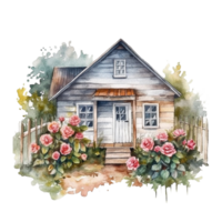 Wooden home watercolor painting, png