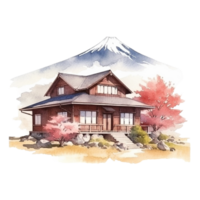 japanisch Haus mit Herbst Blätter, ai generiert png