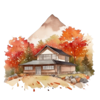 giapponese Casa con autunno foglie, ai generato png