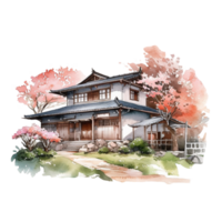 Japans huis met herfst bladeren, ai gegenereerd png