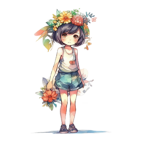 mignonne fille aquarelle, ai généré png