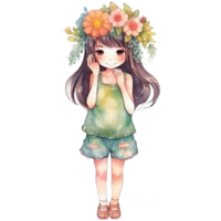 Cute girl watercolor, png