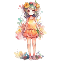 mignonne fille aquarelle, ai généré png