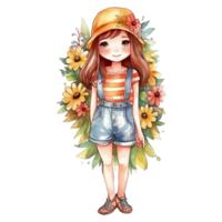 mignonne fille aquarelle, ai généré png