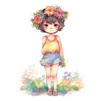 mignonne fille aquarelle, ai généré png