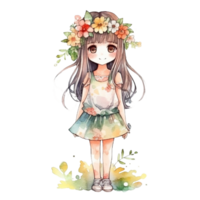 mignonne fille aquarelle, ai généré png