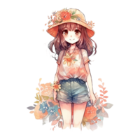 mignonne fille aquarelle, ai généré png