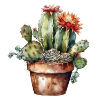 cactus in bloem pot, decoratief fabriek in tuin, ai gegenereerd png