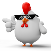 Cute cartoon chicken, animal character, 3d rendering png