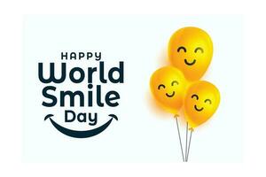 Free vector world smile day banner with happy face balloons