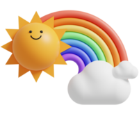 3D Rainbow with cloud and sun. 3d render illustration. png