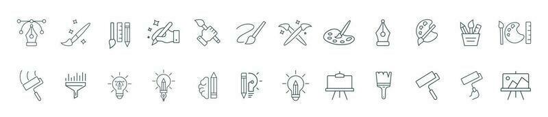 Art icon, Creativity, and paint icon set line art vector