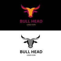 Bull head with big horn for colorfull and retro vintage ranch farm logo design vector