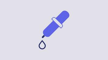 Blue Pipette icon isolated on purple background. Element of medical, chemistry lab equipment. Medicine symbol. 4K Video motion graphic animation