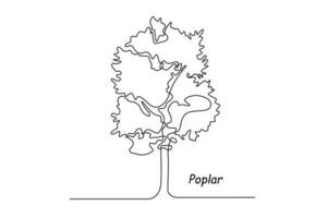 Single one line drawing poplar. Tree concept. Continuous line draw design graphic vector illustration.