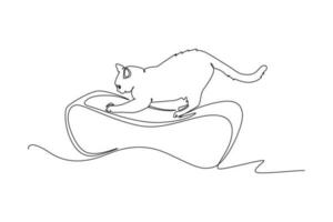 Continuous one line drawing scratching cat. Urban pets concept. Single line draw design vector graphic illustration.