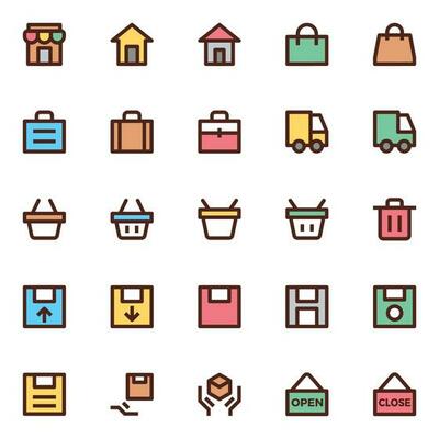Filled color outline icons for User interface.