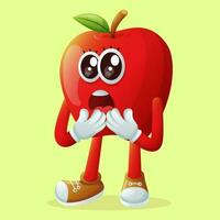 Cute apple character with a surprised face and open mouth vector