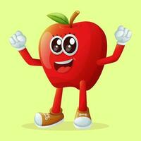 Cute apple character making a victory sign with his hand vector