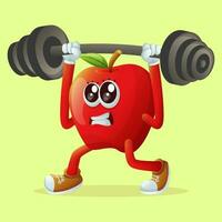 Cute apple character lifting weights vector