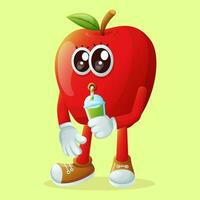 Cute apple character drinking a green smoothie with a straw vector