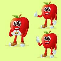 Cute apple characters making playful hand signs vector