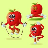 Cute apple characters exercising vector