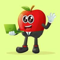 Cute apple character typing on a computer vector