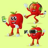 Cute apple characters and technology vector