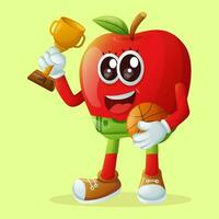 Cute apple characters playing basketball vector